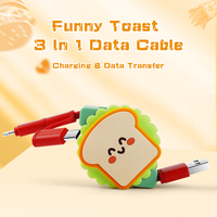 Câble de charge rétractable 4 en 1 personnalisé, câble de charge rétractable multi-ports pour téléphone USB 4 en 1, câble de charge rétractable mignon en forme de pain de dessin animé