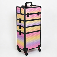 Valise de maquillage à roulettes 4-en-1, grande valise de voyage sur roulettes pour maquillage, vente en gros depuis le Guangdong