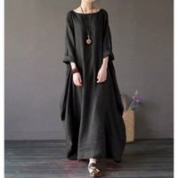 Nouvel arrivage de robe rétro à manches longues pour femmes printemps/été robe élégante de grande taille en coton et en lin de couleur unie