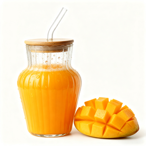 Top bán cao Borosilicate sóng hình dạng gân uống kính sọc nước trái cây cốc thủy tinh với nắp tre và kính rơm - Product Image 2