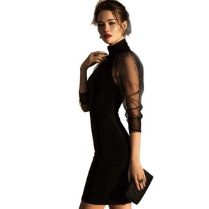 Vestido Elegante de Manga Larga con Cuello Alto y Malla Transparente, Estilo Europeo y Estadounidense, Nueva Moda Transfronteriza - Product Image 3