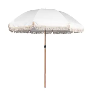 Parasols Boho Wooden Custom Luxury Portable 8 Feet Beach Umbrellas With Tassels Vintage Fringe Sun Outdoor Pole Canvas