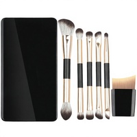 Set Kuas Makeup Portable Dua Sisi dengan Cermin dan Kotak Magnetik 5 Buah Kuas Kosmetik