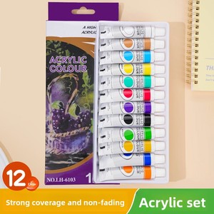 Bộ sơn acrylic tự làm 12ml, 12 màu nước mềm dạng tuýp, màu gouache, đạt chứng nhận EN71, dùng được cho tranh vẽ trên vải và kính - Product Image 2
