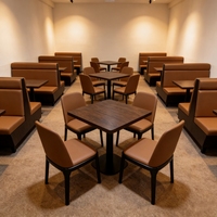Ensemble de meubles de café personnalisés, durables, écologiques, en bois et en cuir, table et chaises