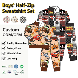 Ensemble pull d'<span class=keywords><strong>Halloween</strong></span> pour enfants, très populaire : haut à demi-zip et pantalon long pour garçons, ensemble <span class=keywords><strong>sweat</strong></span> à demi-zip pour bébés garçons - Product Image 1