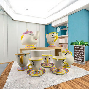 Ensemble théière et tasse <span class=keywords><strong>Mrs</strong></span>. Potts de La Belle et la Bête, design de dessin animé plaqué or, céramique en porcelaine, café, lait, utilisation en fête, 401-500 ml, cadeau - Product Image 3
