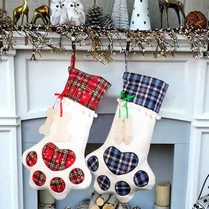 Calze natalizie con zampa di animale domestico in cotone rosso a sublimazione personalizzate all'ingrosso