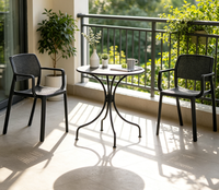 Ensemble bistrot d'extérieur en plastique, 2 chaises avec table ronde en métal, résistant aux intempéries, pour balcon, patio, café