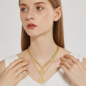 Collar con Colgante Redondo de Símbolo de Paz en Acero Inoxidable Chapado en Oro PVD de 18k para Mujer, con Cadena de Eslabones, para Regalo de Fiesta o Aniversario - Product Image 4