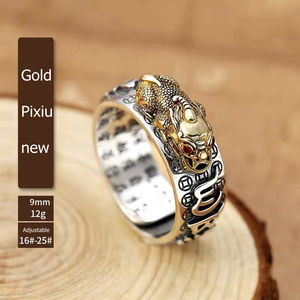 Vente en gros bon marché <span class=keywords><strong>Pixiu</strong></span> breloques Feng Shui bague en agate rouge amulette richesse porte-bonheur ouvert bague réglable bague bijoux bouddhiste - Product Image 4