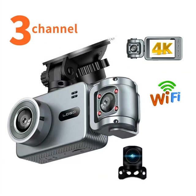 2026 New Triple Dash Cam 4K WiFi Live View 3 Channel Car Camera Recorder Front/Rear G-Sensor Night Vision Auto Loop TF Card