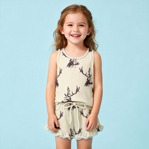 Pijamas de Verano para Bebés de Alta Calidad con Estampado Personalizado, Conjunto de 2 Piezas con Top con Volantes y <span class=keywords><strong>Tirantes</strong></span> para Niñas, Ropa de Dormir de Verano - Product Image 3