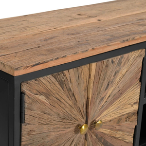 Designer Wagon Wood <b>Sideboard</b> Natural Wood Finish with Black Powder Coated Metal Frame Modern <b>Storage</b> Cabinet for Home Decor - Product Image 3
