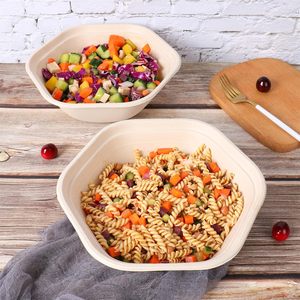 Eco Friendly Disposable Hexagonal Bagasse Bowls 1600/1300/1000/750ml Food Lunch Box to Go Hexagon Salad Container Bowl - Product Image 3