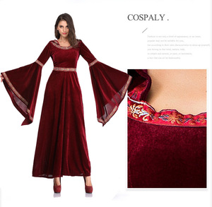 Usine cour médiévale reine Halloween Costume manches évasées <span class=keywords><strong>Victoria</strong></span> longue robe en velours pour adultes scène Performance - Product Image 5