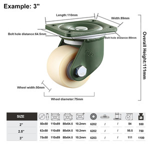 2,5 Zoll 3 Zoll weiß MC Nylon-Räder super schweres Rollenrad Universal - Product Image 5