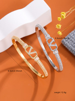Pulseras de Cobre con Letras de Circonio Chapadas en Oro, Elegantes y Versátiles, Joyería para Damas, Venta al Por Mayor