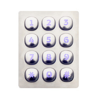 Clavier à boutons Led bleu métallisé 3x4 à résistance au vandalisme pour le contrôle d'accès
