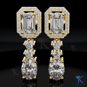 CVD <b>Diamond</b> Emerald Cut Round Oval Drop <b>Dangle</b> <b>Earrings</b> 14K Solid Gold Luxury Bridal Wedding & Party Jewelry - Product Image 2