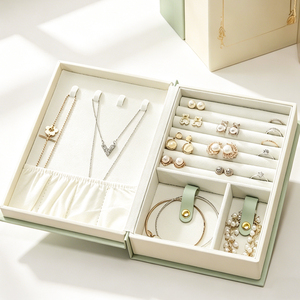 JINSKY Notebook Style Color Block Jewelry <b>Box</b> Flip Lid Storage Organizer For <b>Earrings</b> Rings And Small Trinkets - Product Image 3