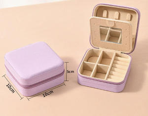 Wholesale Custom Logo Lady Fashion Eco-Friendly Square Zipper Portable PU Jewelry Packaging Box for Rings <b>Earrings</b> Necklaces - Product Image 3