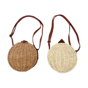 Bolsos Redondos de Paja con Carcasa Rígida 18x7cm, Bolso de Hombro de Ratán Tejido - Product Image 1