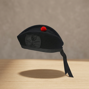 GREENLAND PIPE CO Black <b>Wool</b> Glengarry Beret <b>Men</b> Scottish Highland Dress Pipe Band <b>Hat</b> Breathable Fabric Four Sports Party - Product Image 2