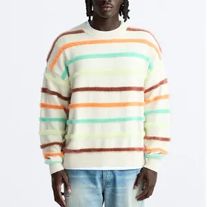 Custom LOGO Men's sweater Crew neck pullover Jacquard striped knit top Long Sleeve knitwear cotton winter men sweaters