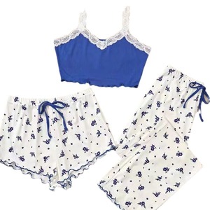 Conjuntos de ropa de dormir, pijamas florales sexis, traje de mujer, pantalones cortos finos con tirantes, pantalones, ropa bonita <span class=keywords><strong>para</strong></span> el hogar, prendas de vestir de tres piezas a la moda - Product Image 5