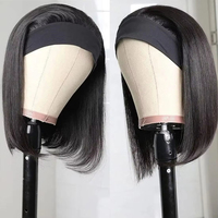 Perruque bandeau prête à porter en cheveux humains vietnamiens, carré court ultra-lisse, noir naturel, sans colle, fabriquée à la machine, pour usage quotidien