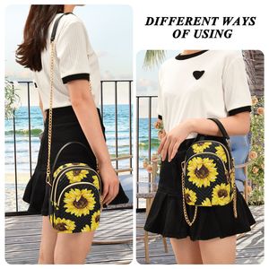 Sunflower Print Crossbody Handbag PU <b>Leather</b> Chain Strap Zipper <b>Mini</b> Bag for Women Travel Casual Use - Product Image 6