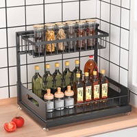 Organisateur de cuisine coulissant rectangulaire à double niveau en métal pour évier, panier de rangement de cuisine, étagère de rangement de cuisine, séparateur de tiroir pour assaisonnements et vaisselle
