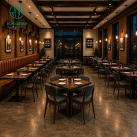 Ensemble de restaurant Ron Group : Table carrée en bois massif, chaises rembourrées en tissu, banquette en cuir, mobilier commercial