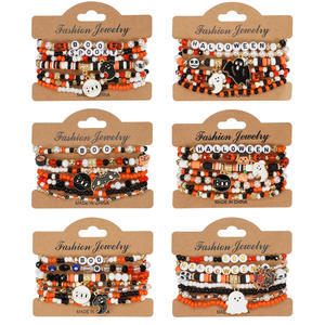 Juego de pulseras con cuentas de Halloween con dijes de calavera, calabaza y fantasma, joyería para fiestas, para mujeres, hombres, unisex, pulseras de moda con dijes. - Product Image 1