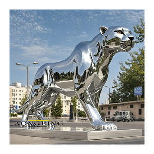 Sculpture de léopard en acier inoxydable poli miroir, grande <span class=keywords><strong>statue</strong></span> en métal pour la décoration de jardin - Product Image 2