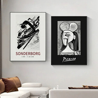 Affiches d'exposition vintage Picasso du milieu du siècle, ensemble de tableaux abstraits noir et blanc sur toile pour salon et bureau