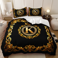 Parure de lit moderne à imprimé lignes géométriques dorées, housse de couette noire de luxe en microfibre pour chambre d'homme