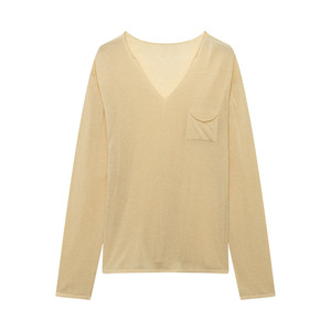 Maglia a Maniche Lunghe in Lino Sottile Stile Francese <span class=keywords><strong>Sinan</strong></span> Relaxed Vibe con Bordo Arrotolato, Protezione Solare, Lavorazione a Maglia, Estate 2026 SN9108 - Product Image 5