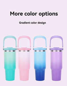 Gobelet isotherme double paroi en acier inoxydable grande capacité, design élégant, dégradé, avec poignée et couvercle - Product Image 6