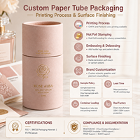 Emballage personnalisé en tube de papier écologique pour parfums, cosmétiques, bougies, soins de la peau, huiles essentielles, shampooings, coffrets cadeaux, logo en feuille d'or