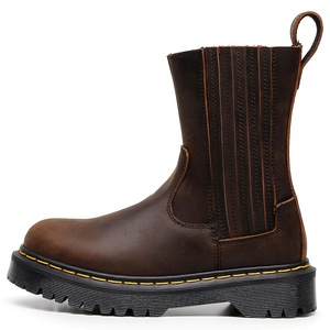 Bottes en cuir véritable noir, bout rond, talon plat, fermeture élastique, semelle extérieure en caoutchouc antidérapante, toutes saisons, vente en gros - Product Image 6