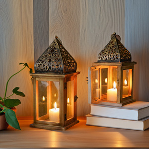 Linternas decorativas de bronce antiguo DAMAI, farolillos de velas de <span class=keywords><strong>Metal</strong></span> para eventos en interiores y exteriores, farol colgante de estilo de bodas - Product Image 1