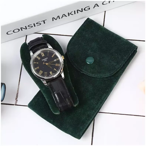 Pochette en velours suédé de haute qualité, verte, personnalisée, avec rabat et bouton, pour accessoires et montres, vente en gros - Product Image 5