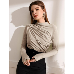 Camisa Elegante Francesa de Manga Larga de Color Sólido, Blusa Holgada de Otoño, Tops Lisos con Pliegues de Poliéster, Túnica Informal con Volantes para Mujer - Product Image 1