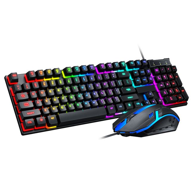 Factory Directly Sell Gaming Wired Keyboard and Mouse Combo Computer Mechanical Feel Backlight for PC Desktop LED rainbow Light