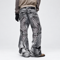 DiZNEW High Street Men Relief Texture Flare Jeans Heavyweight Contrast Stitch Baggy Denim Trousers Darkwear OEM