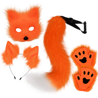 Masque de renard en peluche pour Halloween, ensemble complet avec pattes d'animaux, serre-tête oreilles de renard simulées, queue moelleuse, accessoire de costume de cosplay pour carnaval et jeux de rôle