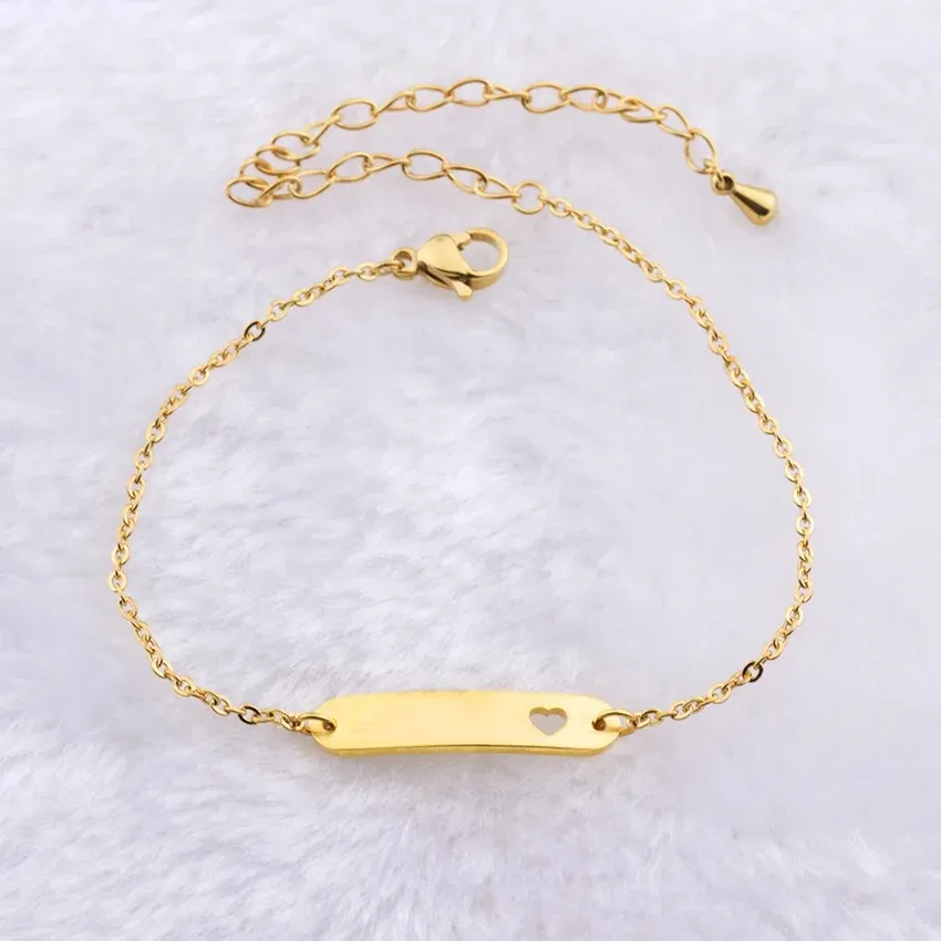 Perhiasan baja tahan karat wanita gelang batang emas berukir kustom huruf baja tahan karat