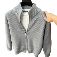 Ensemble de sport pour homme en mélange acrylique, cardigan en tricot, tricoté à la machine 12 GG, respirant, service OEM, veste cardigan à fermeture éclair